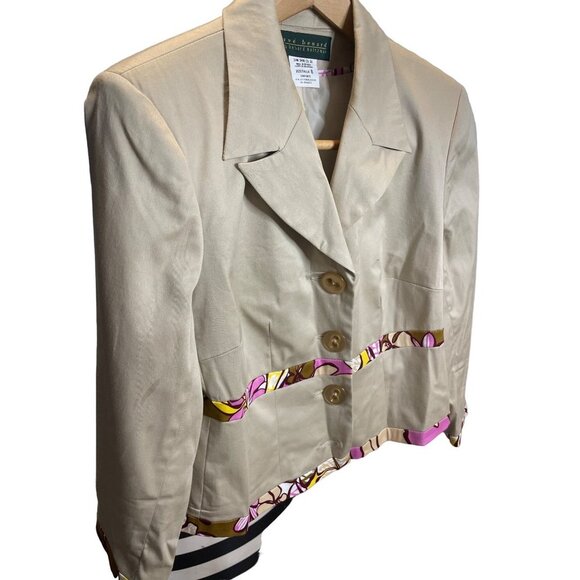 Harve Benard Khaki Buttoned Safari Colorful Detail Jacket Sz 8 - Picture 3 of 10